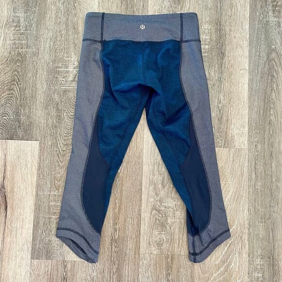 Lululemon Wunder Under Crop Legging Sashiko Cross Rugged Blue - Size: 6 - Picture 4 of 11